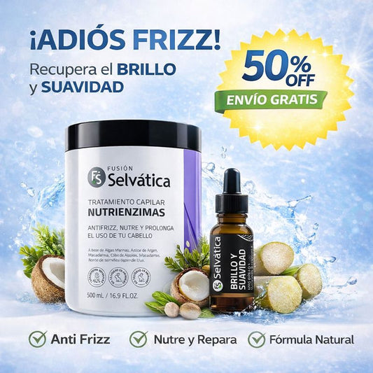 Dúo Capilar Adiós Frizz Fusión Selvática | Control Total del Frizz + Brillo Extremo + Suavidad Desde el Primer Uso