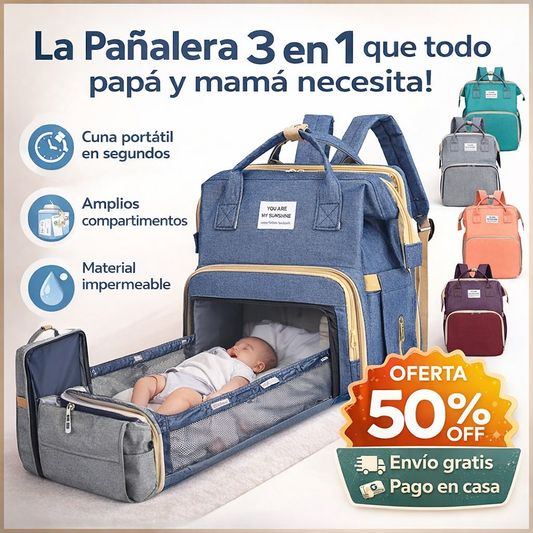 PAÑALERA 3 EN 1 IMPERMEABLE | Mochila + Cuna Portátil + Cambiador TODO EN UNO para Salidas Sin Estrés